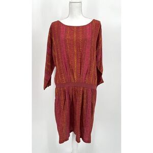 NWOT Peruvian Connection 100% Silk Drop Waist Red Tunic Dress Size UK 18/US 14